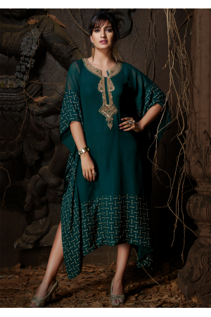 Green Color Designer Georgette Kurti